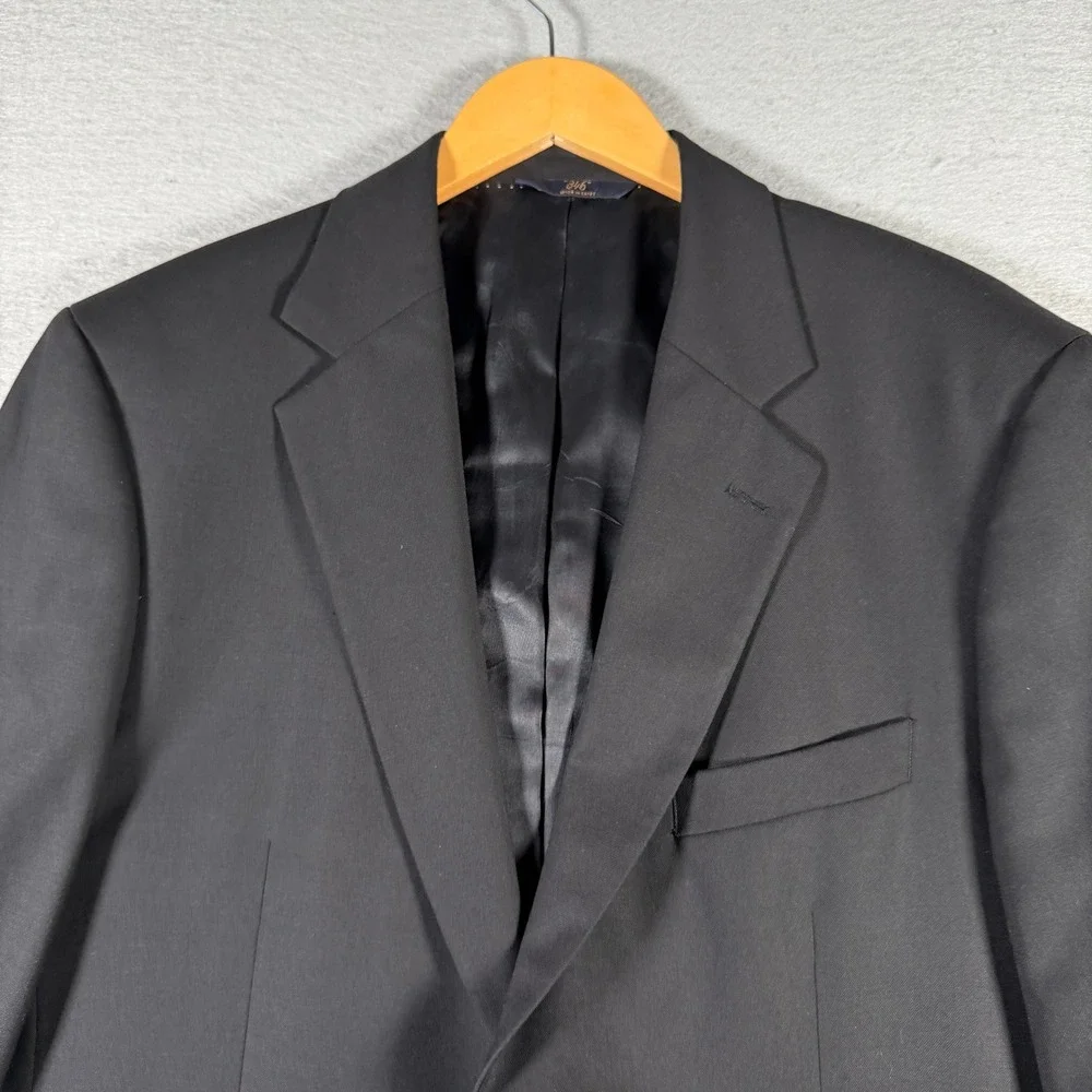 Brooks Brothers 346 Men Black Wool Stretch Blazer Jacket 42L Two Button 13516027